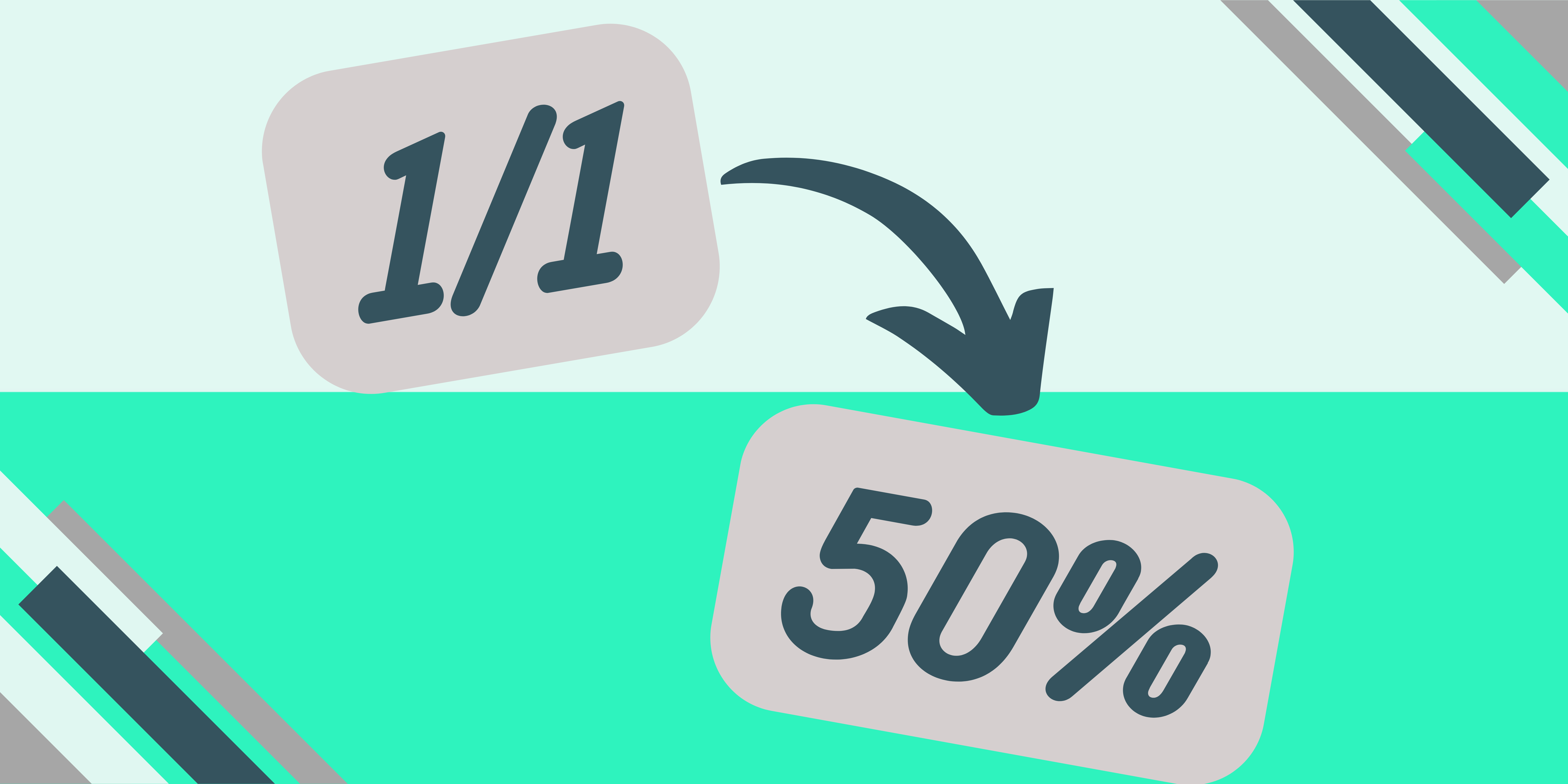 Odds conversion graphic, showing 1/1 fractional odds converted to 50% probability